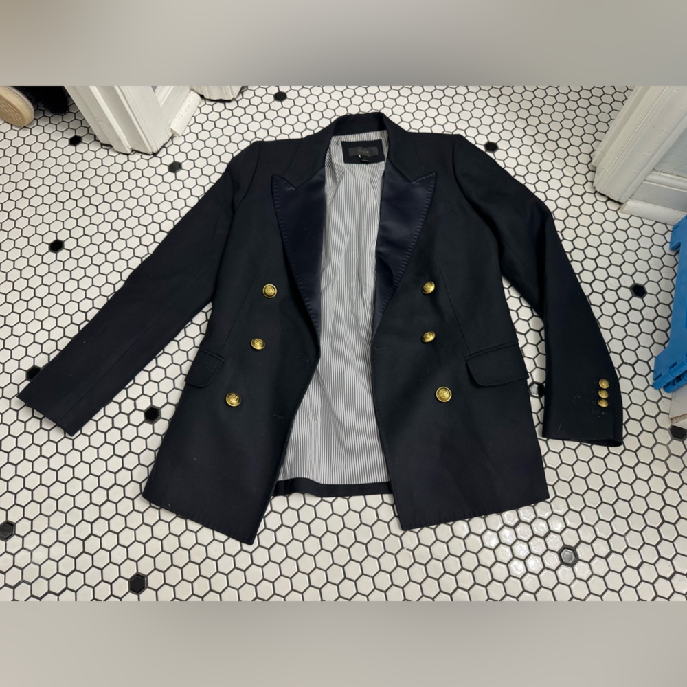 J. Crew Navy wool double breasted Italian Blazer with Striped Lining size 4